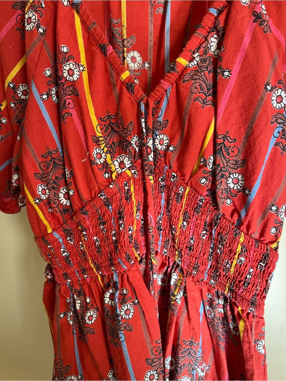 Japna Red Floral Puff-Sleeve Midi Dress - Picture 2 of 4